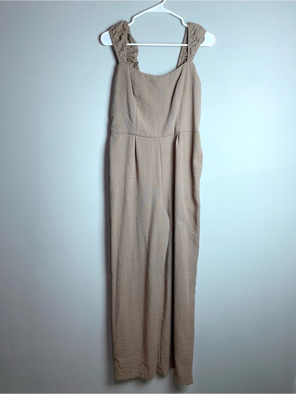 Lily Rose Neutral-Tone Wide Leg Jumpsuit with Ruffle Straps